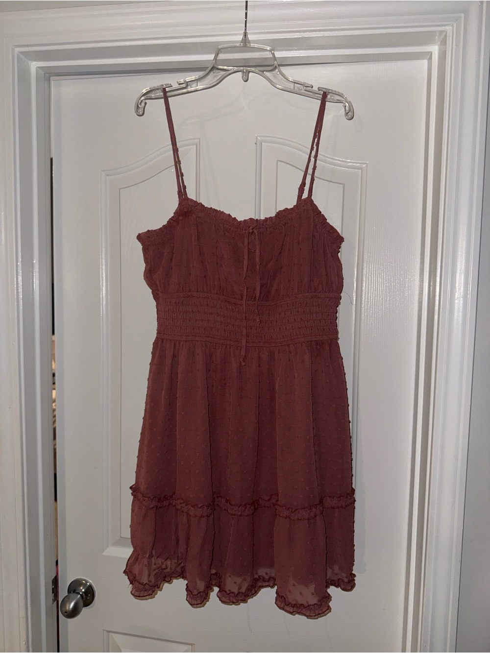 Francesca's Collections Mauve Smocked Spaghetti Strap Mini Dress